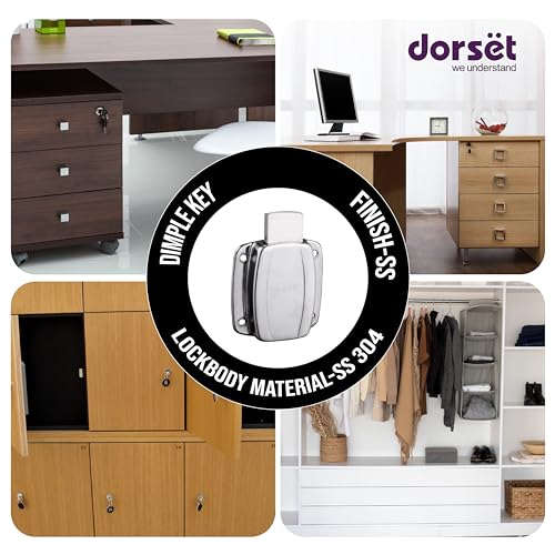 Image of Dorset Secura Wardrobe Lock | Suitable Panel Thickness : 32 mm Wardrobe | Lock for Wooden Almirah | 2 Dimple Keys, Silver Satin Finish | AL401SS