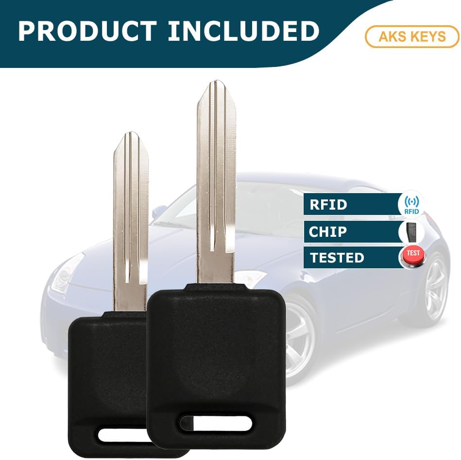 2003-2019 Replacement for Nissan Infiniti Transponder Key with Uncut Blade - Chip ID ID46 - NI04T Keyway DA34 (2 Pack)