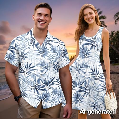 Image of Hawaii Matching Couple Outfits Husband and Wife Clothing Fashionable Mens Casual Shirts Hawaii Dress with Soft Fabric