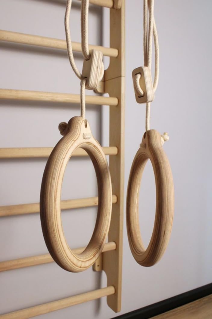 Holzringe bis 100 kg – Durchmesser 25 cm – für den Innen- und Außenbereich – Turnringe für Übungen – einfache Montage – mit Seil und vollständiger Verstellbarkeit