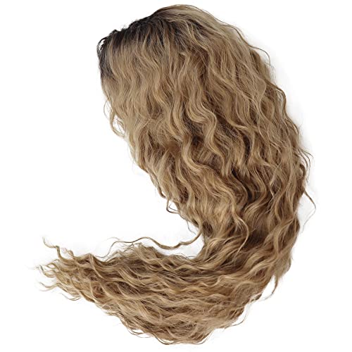 Image of GNIMEGIL Natural Ombre Light Brown Curly Wig Long Wavy Wigs for Women Wave Hair Free Part Synthetic Daily Party Cosplay Costume Halloween Wig