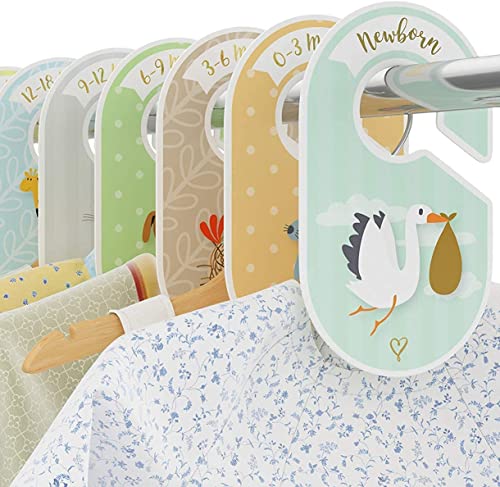 Image of Baby Closet dividers & Baby Clothes Organizer - 18 x Baby Clothes Closet dividers - Neutral Hangers (boy & Girl) - Size & Age Baby Clothes dividers - Cozy Hedgehog