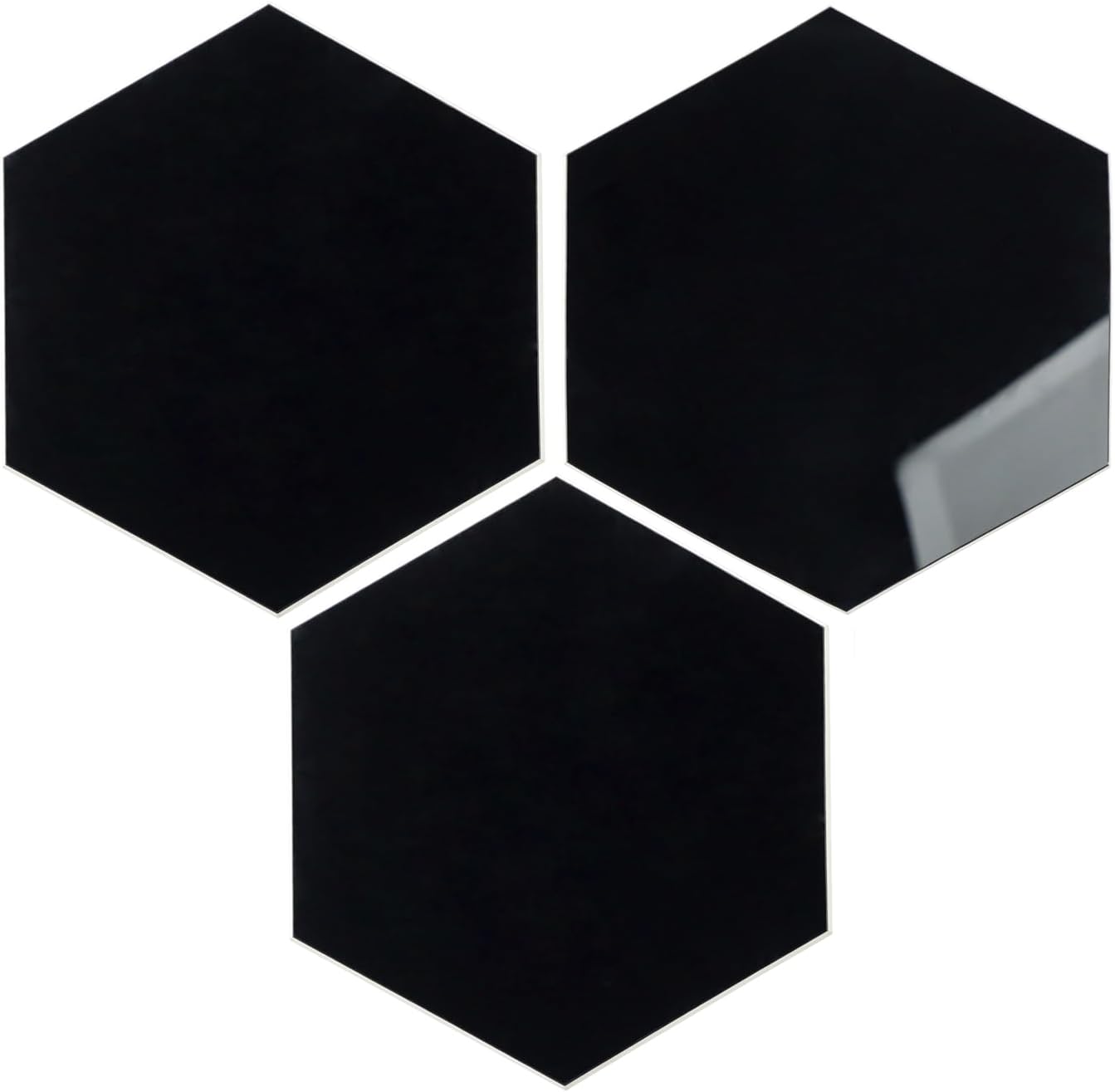 Large Hexagon Peel and Stick Tile, Glossy Black Ceramic Look Backsplash for Kitchen, Bathroom, Fireplace, RV, Accent Wall Easy to Install, 32-Piece Set