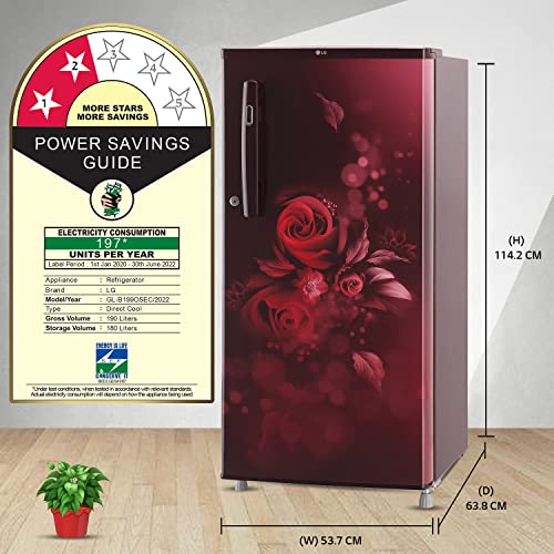 Image of LG 190 L 2 Star Direct-Cool Single Door Refrigerator Appliance (GL-B199OSEC, Scarlet Euphoria, Fast Ice Making, 2022 Model)