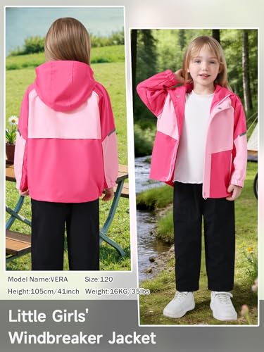 Image of Miipat Toddler Girls Rain Jacket Lightweight Waterproof Hooded Jackets Little Kids Windbreaker Outerwear Raincoats