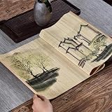 Caminos de mesa Camino De Mesa De Bambú Pintado Impermeable Con Borde De Madera, Tapete De Mesa De Té Tejido A Mano Natural, Manteles Individuales Lavables Para Caminos De Mesa De Comedor De Casa De T