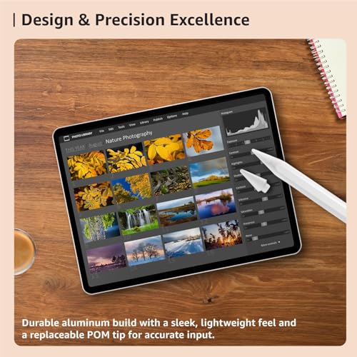 Image of Amazon Basics Stylus Pencil Only for iPad Models (2018-2024) with Angle Tilt Sensitivity, Palm Rejection, Up to 9 Hrs Playtime, Magnetic Attachment, Battery LED Indicator, 4 Lights (White)