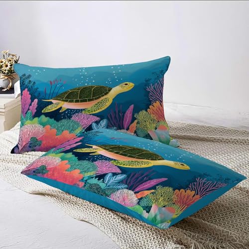 Housse de Couette Tortue Fermeture Eclair Linge de Lit Facile à Enfiler 140x200