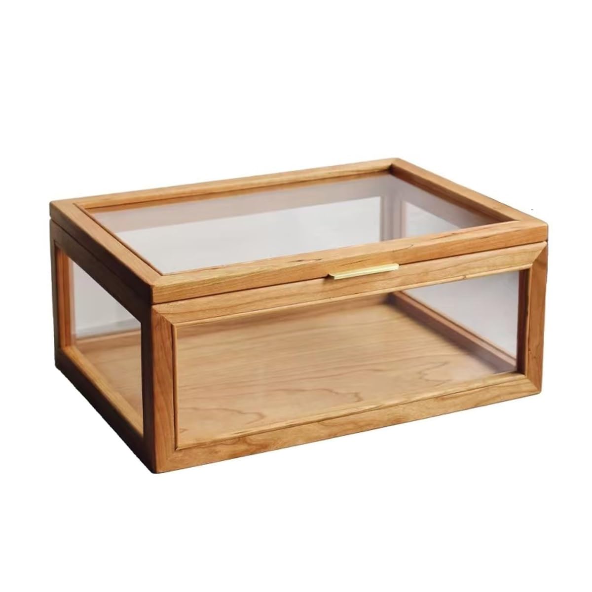 Vitrina de Madera Vintage para Pasteles y Galletas, Ideal para la encimera de la Cocina. Caja de Cristal Transparente para Guardar Galletas, Cupcakes, Magdalenas y Bagels caseros (Natural).