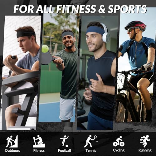 Image of Sukeen Sports Headbands for Men, Moisture Wicking Sweat Bands Headbands Non-Slip, Breathable Elastic Sweatband, Running Headband for Yoga, Tennis, Fitness Workout