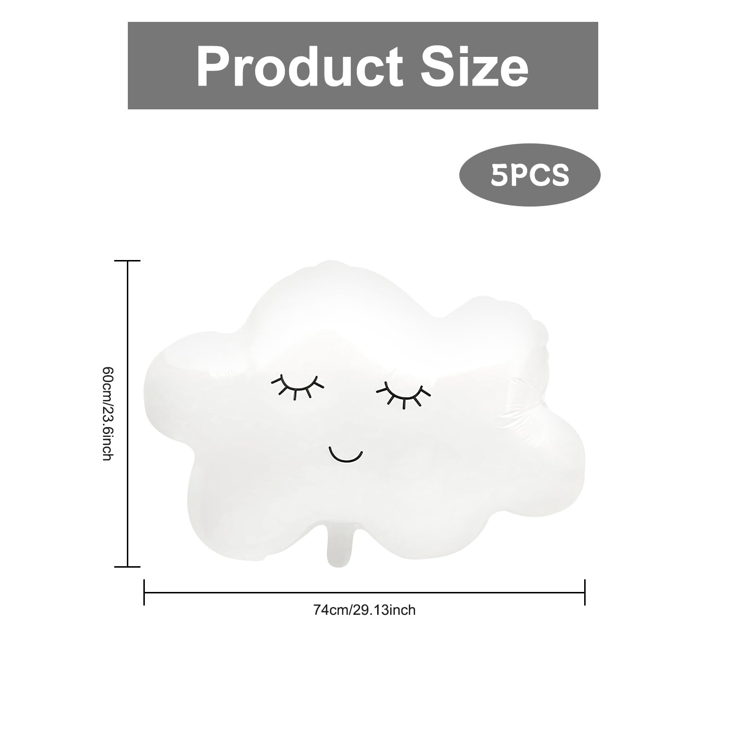 Hopzab 5PCS White Cloud Foil Balloons, Smiling Aluminum Balloons for Baby Showers Birthdays, Kids Party Decorations - Image 2