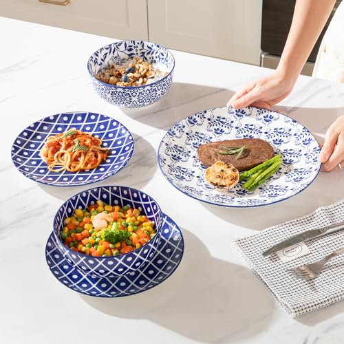 Sweejar Home Ceramic Dinnerware Sets for 4, 12 Pieces Porcelain Plates and Bowls Set, Classic Modern Simple Kitchen Dinner Dining Ware Set, Dishwasher and Microwave Safe Dishes Sets(Cobalt Blue) - Image 6