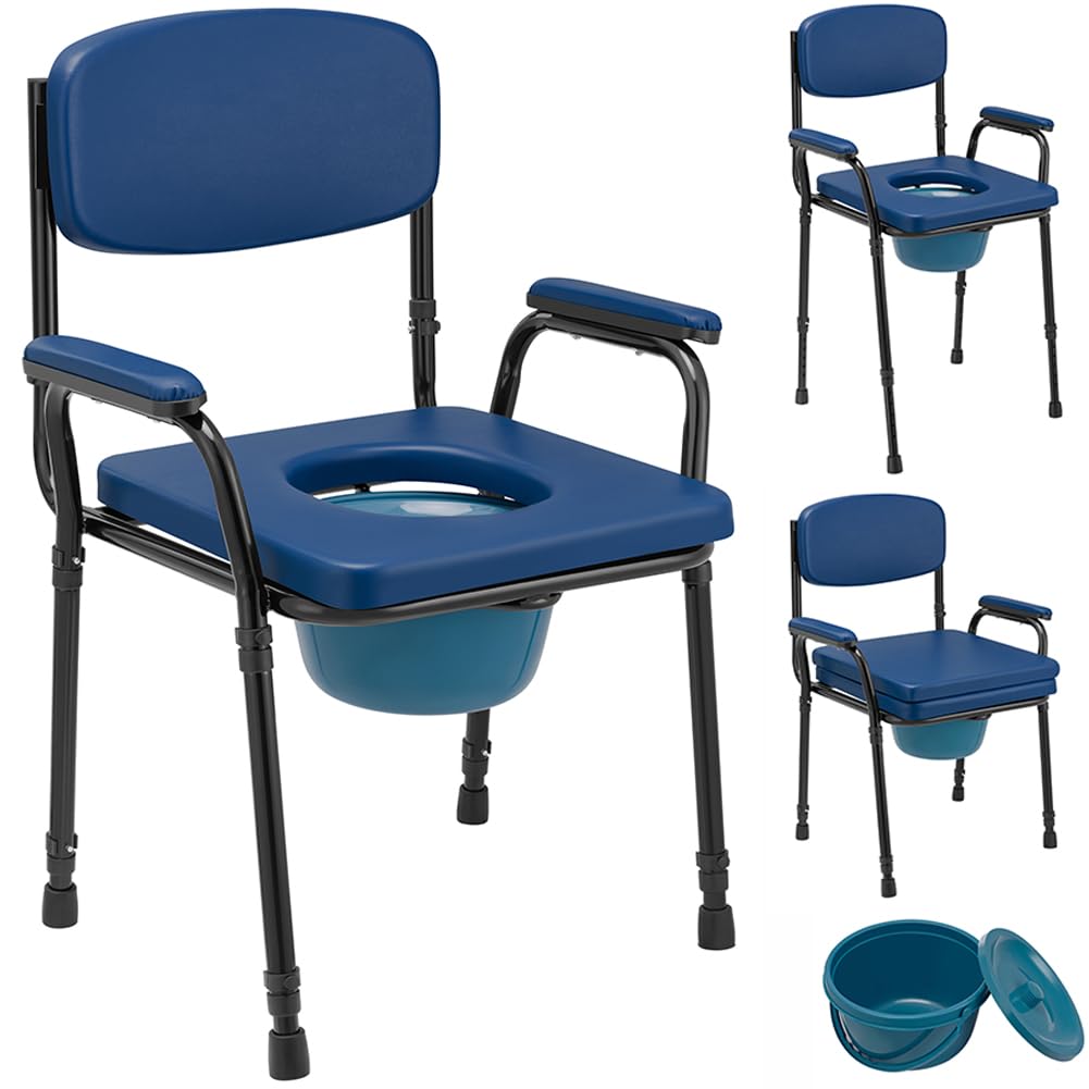 BAKAJI Sedia WC Pieghevole e Leggera con Vaso Rimovibile e Altezza Regolabile per Anziani, Disabili, Persone con Mobilità Ridotta, Water Seduta Salvaspazio con Base Antiscivolo 57 x 49 x 84–99,5 cm