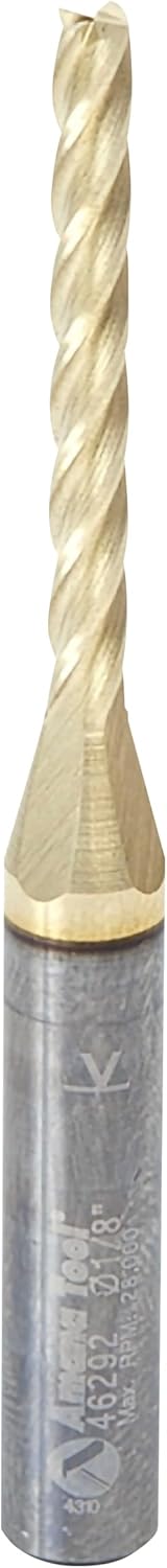 Amana Tool CNC Router Bits for 2D/3D Carving Flat Bottom, ZrN Coated, 46292, 0.10 Deg Angle x 1/8 Dia x 1-3/32 x 1/4 Shank x 2-1/2 Inch Long x 4 Flute