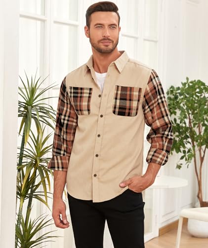 Flannel Shirt for Men Long Sleeve Button-Down Plaid Shirts3