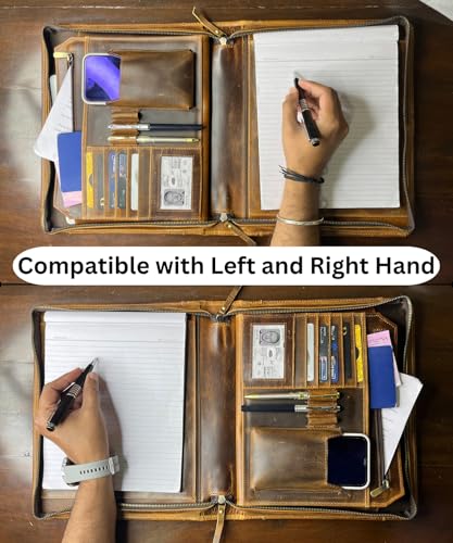 Image of Rustic Town Business Durable Leather Padfolio Easy to Carry Many Slots, Compartments and Holders Professional Organizer with A Zippered Closure for Men and Women