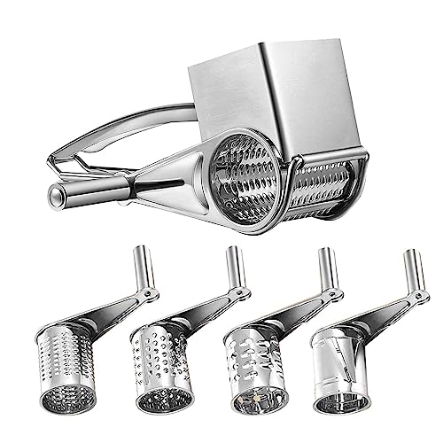 TICFOX Gourmet Parmesanreibe Kurbel Käsereibe mit Kurbel Edelstahl Rotationskäsereibe Set mit 4 Trommeln Manueller Käseschneider Scheibenschneider Zerkleinerer Mühle für Käse Brot Schokolade