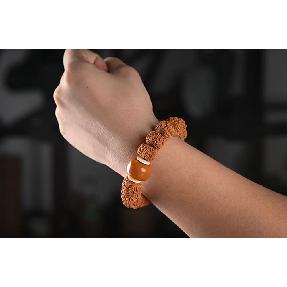 Braccialetto Bodhi, Bracciale Nepal Rudraksha Besds 18 * 13 mm Bracciale elasticizzato con perline di Buddha a cinque facce con perline d'ambra for la meditazione Preghiera Mala