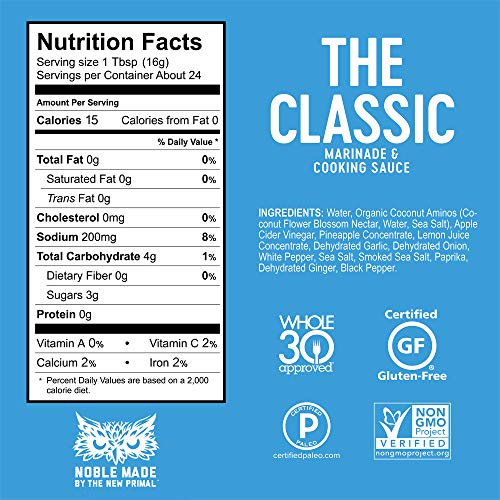 Noble Made Classic Marinade and Cooking Sauce, 12 fl oz Bottle, Classic Flavor, Whole30 Approved, Paleo, and Gluten-Free Sauce with Organic Coconut Aminos