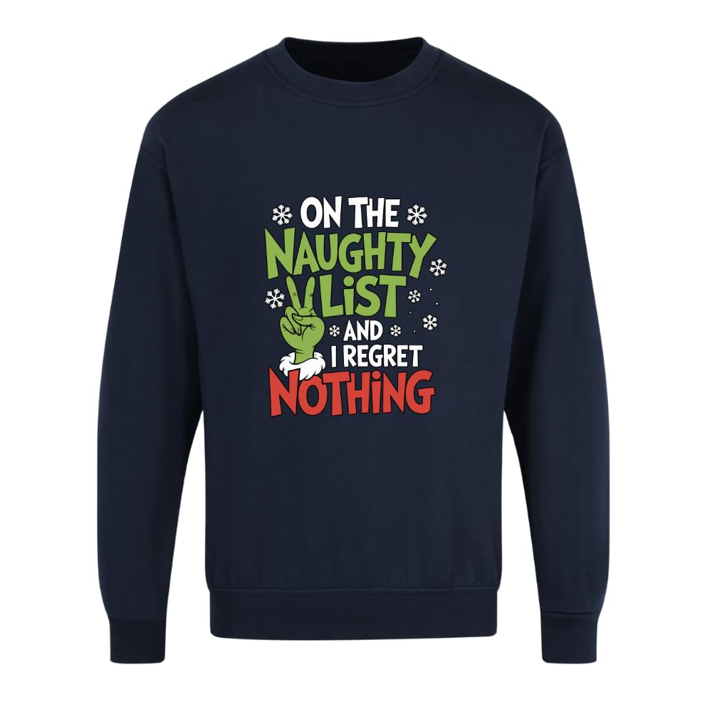 SAUTE STYLES Naughty List Christmas Kids Sweatshirt | Funny Xmas Jumper for Boys & Girls | Festive Winter Holiday Top with Custom Name Option (UK, Age, 11 Years, 13 Years, Regular, Navy)