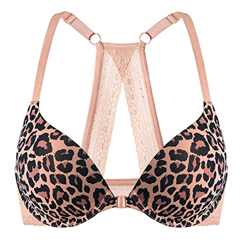 Image of DOBREVA Women's Push Up Bra Front Closure Racerback | Lace Back, Padded, Plunge, Tshirt, Cleavage, Sexy, Date, Soft, Everyday, Supportive