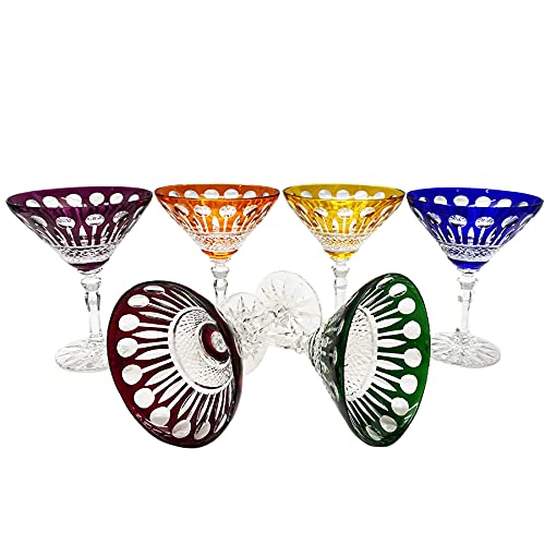 6 Champagne and Cocktails Crystal Glasses - 6 Colors Assortments - Roemer Service Diamant (17 cl) - Klein House - Company : Artisan du Cristal - Gift Set - Stamped : Klein 54120 Baccarat France