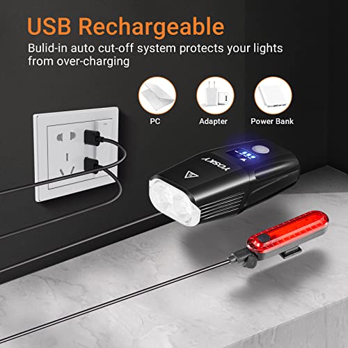 Yosky Usb Rechargeable Bike Light Set - 1000 Lumens Smart Bike Headlight And Tail Light - Super Bright Bike Light Front And Back For Adults Kids Men Women Night Riding #TOP4