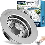 Sink Drain Strainer 3 in 1, 304 Stainless Steel Pop Up Kitchen Sink Stopper with Anti-Clogging Basket, Kitchen Essential Drain Anti-Clog...