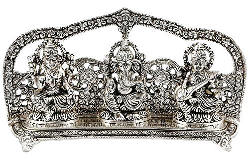 INTERNATIONAL GIFT® Silver Laxmi Ganesh Sarswati Idol Statue Oxidized Finish with Red Velvet Box Packing with Beautiful Carry Bag (14 cm X 25 cm X 5 cm) INTERNATIONAL GIFT® Silver Laxmi Ganesh Sarswati Idol Statue Oxidized Finish with Red Velvet Box Packing with Beautiful Carry Bag (14 cm X 25 cm X 5 cm)
