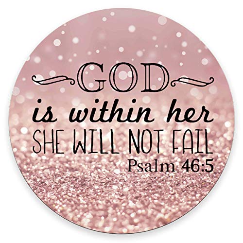 Amcove Psalm 46:5 God is Within Her,She Will not Fall- Bible Verse Purple Sparkles Glitter Pattern Mouse pad Personalized Design Non-Slip Rubber Round Mouse pad.