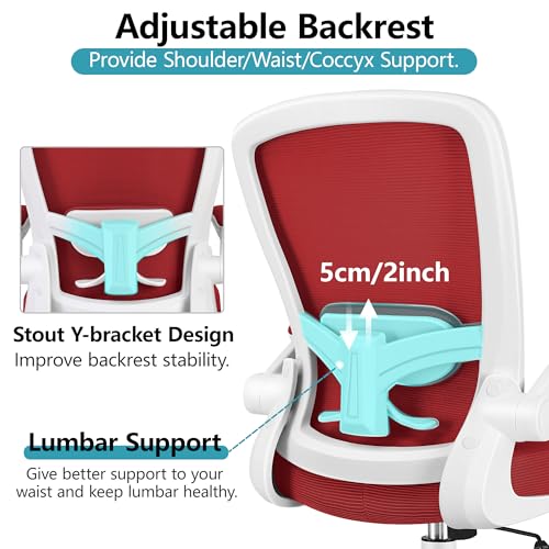 FelixKing Office Chair, Ergonomic Desk Chair Breathable Mesh Chairs Adjustable High Back Lumbar Support Flip-up Armrests, Executive Rolling Swivel Comfy Computer Chairs Home Office Fire Brick
