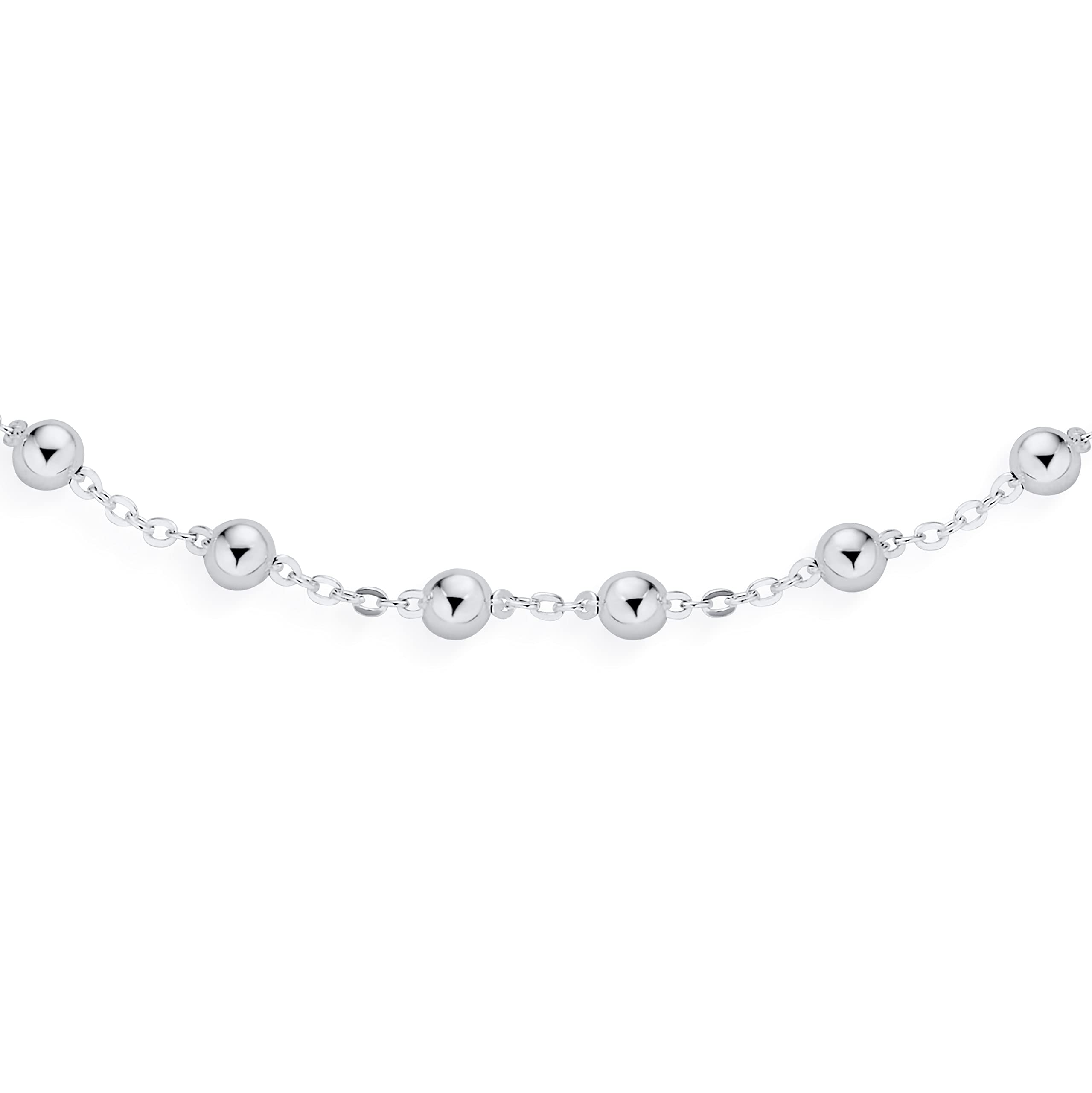 Delicato Resistente Semplice Braccialetto Alla Caviglia Con Catena A Palline E A Perline Multistrato Ovale E Rotonda Da 1,5-3MM Per Donne In Argento Sterling .925 Regolabile Da 9-10 Pollici