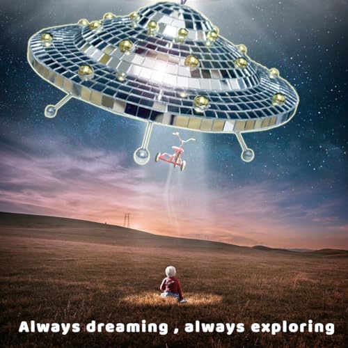 Image of Disco Ball with Elastic Rope UFO Spaceship Mirror Reflective Decorations UFO Space Art Crafts Creative Disco Mirror Ball Handmade Gifts Funny Christmas Decorations(9 * 5INCH)