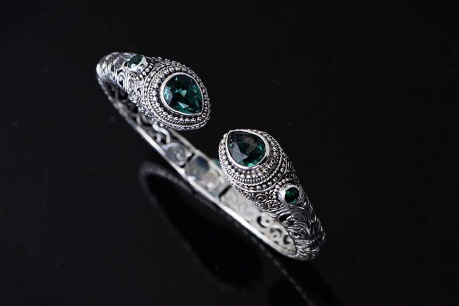 Brazalete Retro S925 Brazalete de Plata Esterlina Joyería Metal Pulsera de Plata Abiertaverde