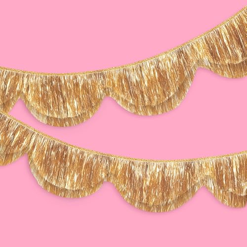 FYSUIMU 6.6 Ft Gold Scalloped Banner Hanging Layered Sparkly Fringe Garland for Bachelorette Birthday Party Backdrop Decor
