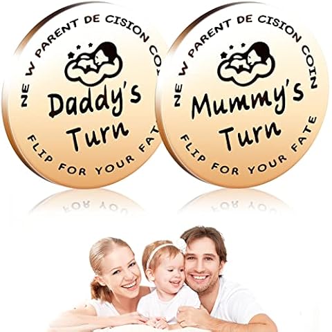New Parents Decision Coin Newborn Baby Gifts Newborn Gift for New Mum Dad Engraved Stainless Steel Fun Coin Funny Decision Coin Flip Coin Decision for New Parents Father Mother Decision Making Cover