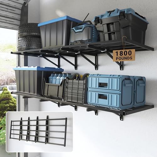 FLEXIMOUNTS Fold-Down 2-Pack 2x6ft Garage Wall Shelving 1800lbs Load Black