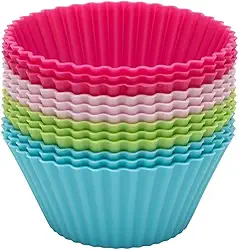Jogo de Formas 12/24 Peças Para Cupcake Muffins Petit Gateau Pudim Bolo Quiche Redondo Molde de Silicone Multicor Padaria Festa Doceria Livre de BPA, Antiaderente e Reutilizável (12)