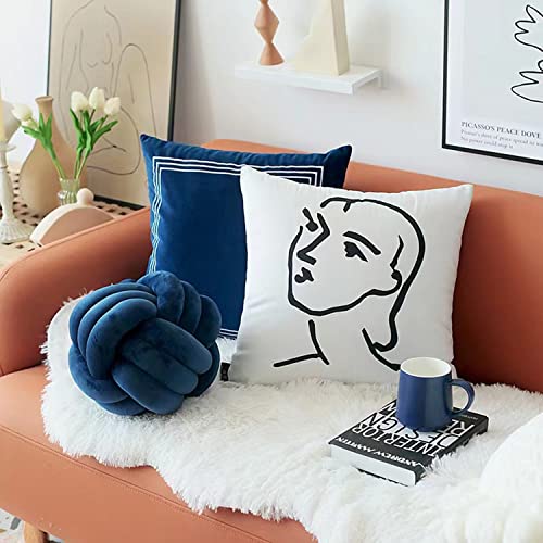 Gweobz Blue Bed Pillows Decorative Round Throw Pillows For Couch Soft Knot Ball Pillows Navy Blue 11" Plush Velvet Pillows For Sofa (Round Blue) #TOP2