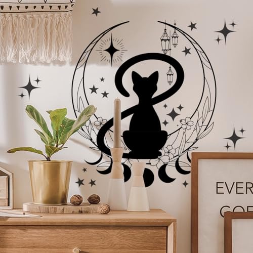 Vinilo decorativo gato negro con luna 30x60 cm miniatura 3