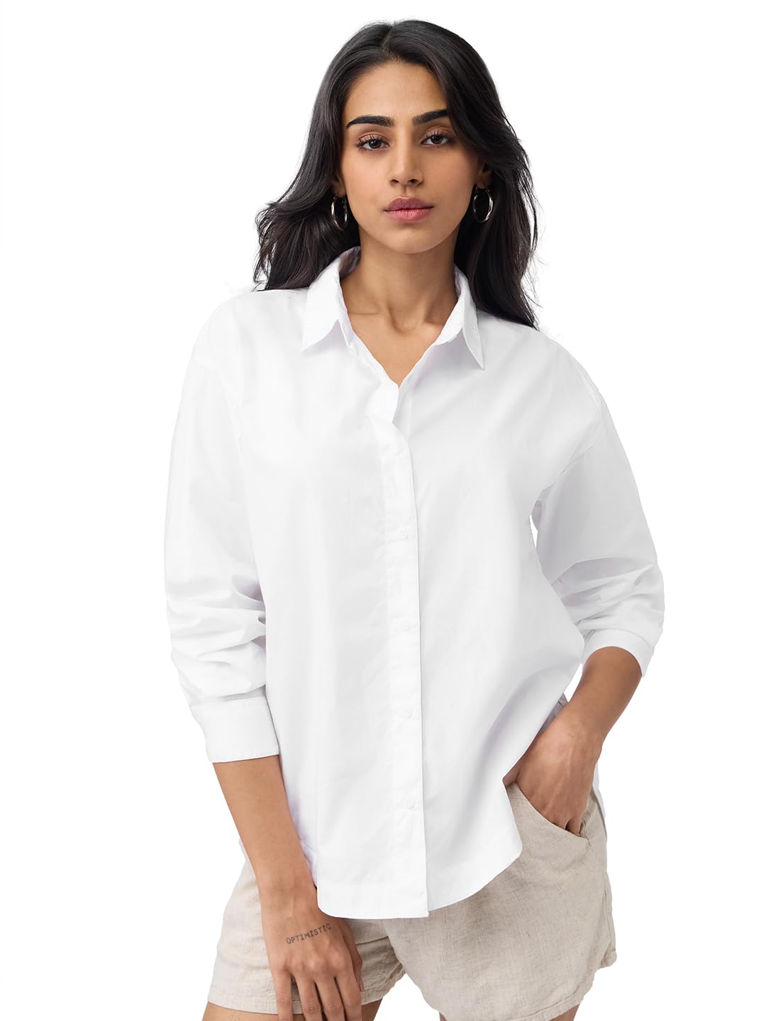 the souled store Solids: Women and Girls Full Sleeves Spread Collar Solid Cotton Oversized Fit Lightweight Summer-Ready Casual Streetwear Boyfriend Shirt-picture-16