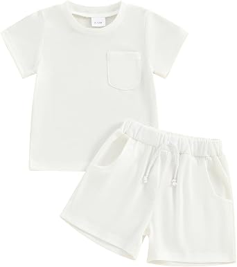 Toddler Baby Boy Girl Summer Outfits Cotton Short Sleeve Solid T-shirt Top Casual Shorts Neutral Spring Clothes