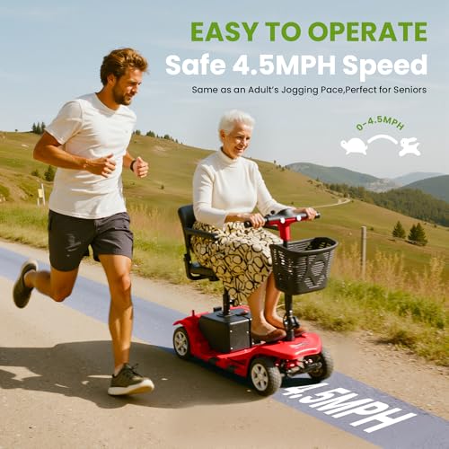 Image of Mobility Scooter for Seniors, Mobility Scooters for Adults, Powered Mobility Scooters, Foldable Motorized Electric Scooter for Adult, Lightweight Folding Electric Wheelchair, Load 300Lbs (R100 Red)