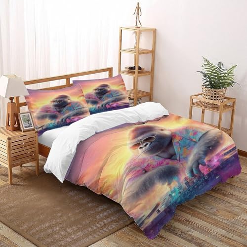 DICENOR Gorilla DJ Set Di Biancheria Da Letto Microfibra Di Poliestere animali Set Copripiumino Reversibile 3 Pezzi Per Bambini, Adulti(2 Federa 50x75) King（220x240cm）