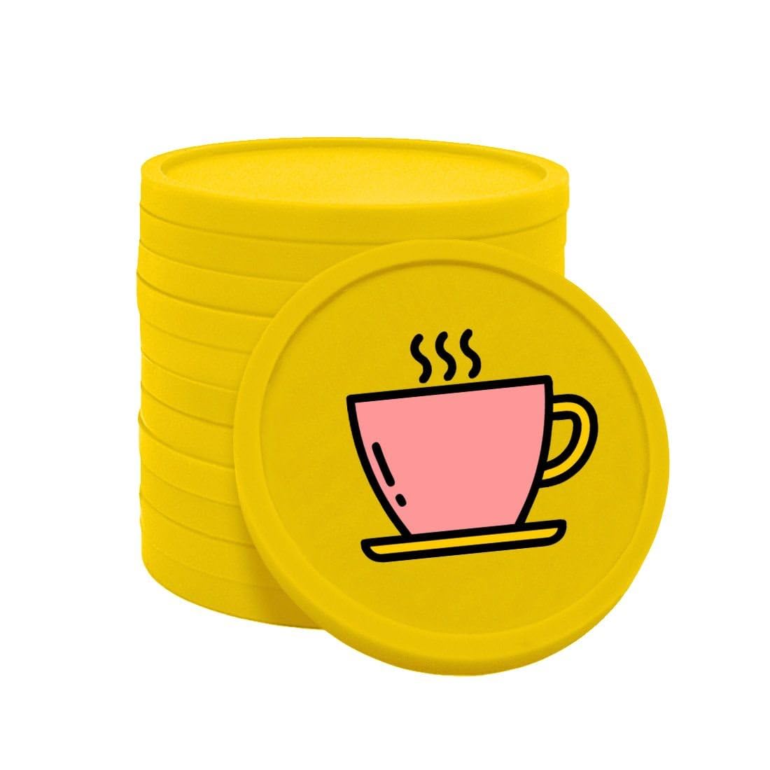 CombiCraft Plastic Tokens with Coffee Cup Print in Yellow - 100 Pieces per Pack - 29 mm Diameter - Ideal as Payment Methods for Events โ image 1