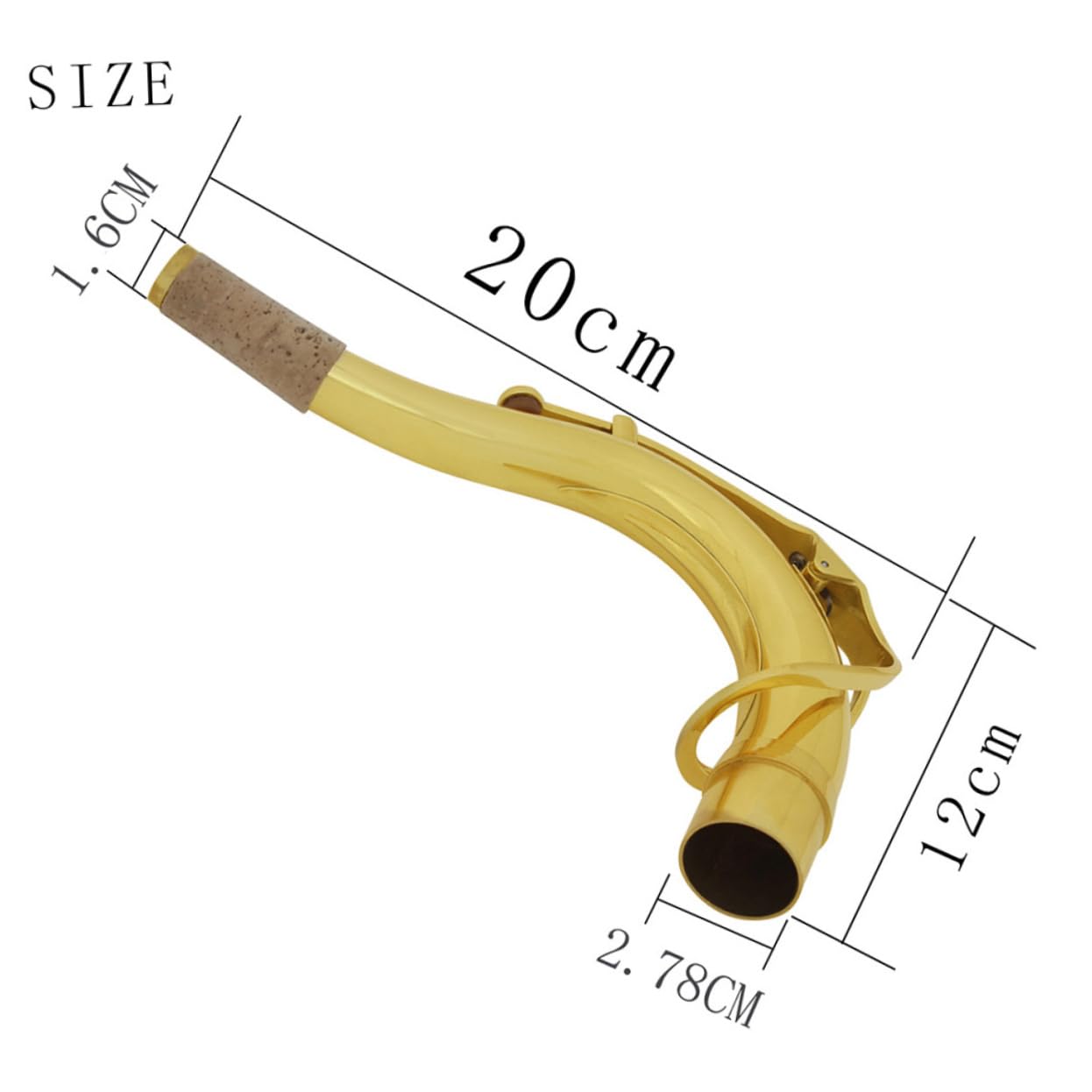 Manche de Saxophone Ténor Incurvé 27, 5mm en Laiton Plaqué Argenté