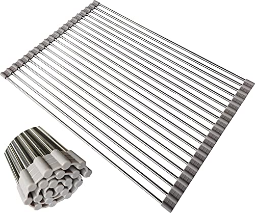 17.8''LX14.2''W Roll up Dish Drying Rack Foldable Dish Rack Multipurpose Dish Drainers Over The Sink Dish Drying Rack Roll-up Drying Rack SUS304 Dish Drying Rack by SHUYUE