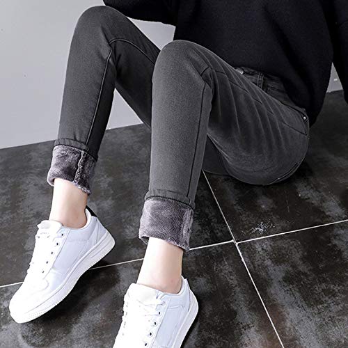 Narhbrg Fleece Lined Jeans For Women's Thermal Flannel Lined Denim Pants Winter Warm Thicken Skinny Stretch Jean Trousers Gray #TOP5