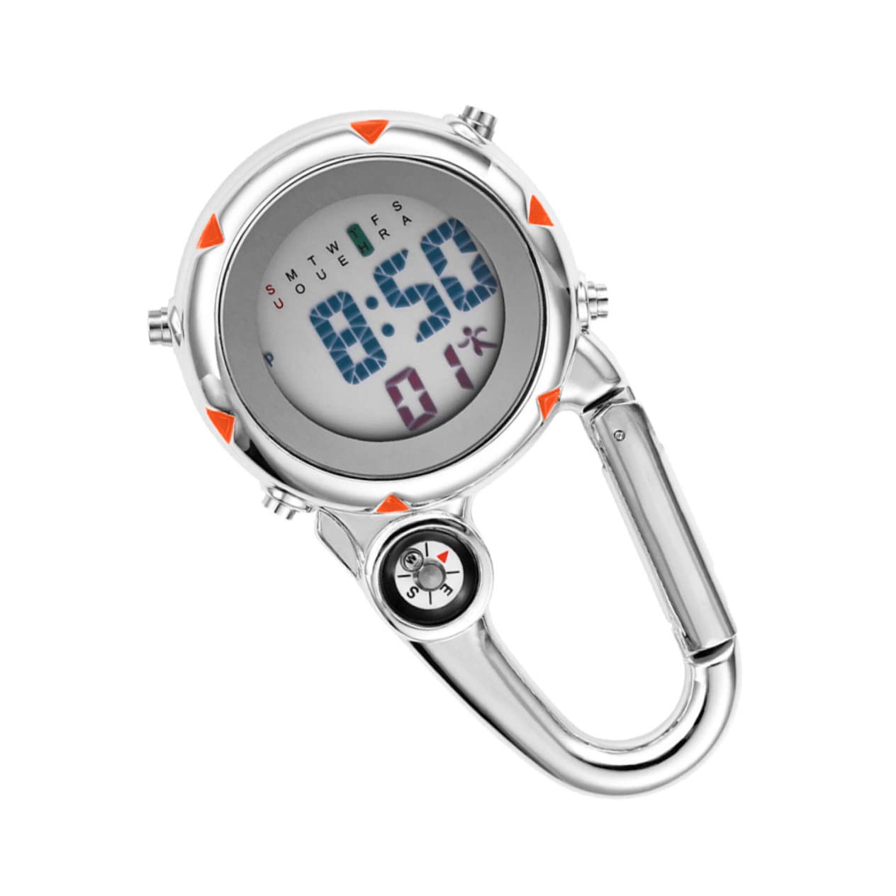 Abaodam Bergsteiger Hakenhangtisch Uhr aus Edelstahl Clip-Quarzuhr Karabiner Uhr auf Outdoor achten Rucksackuhr beim Klettern aufpassen Rostfreier Stahl Orange