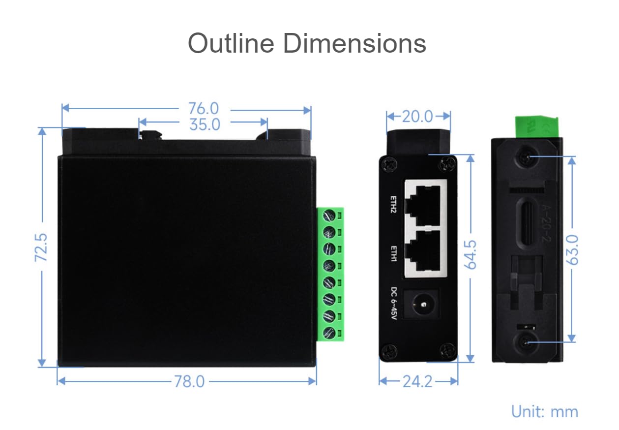 RS232 rs485 a RJ45 servidores serie Ethernet RS232 y rs485 puertos Ethernet dobles operados de forma independiente (puertos de red poe)